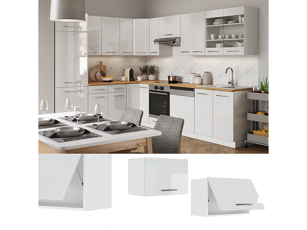 Elément haut de cuisine blanc haute brillance 60x34.1x40 fame-line