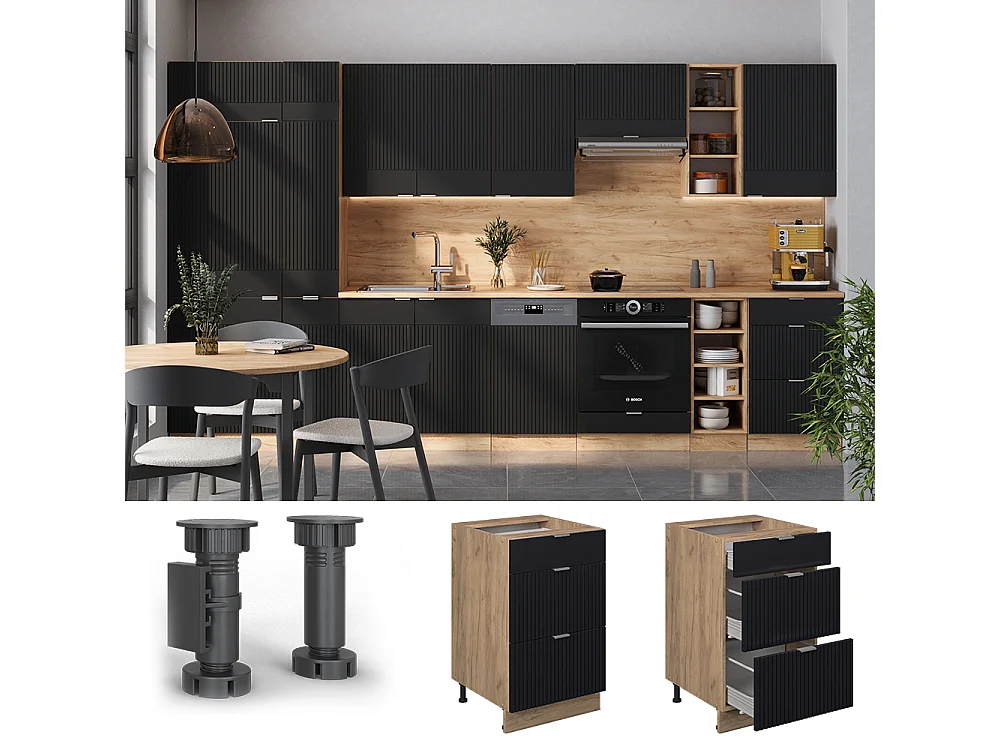 Kitchen base cabinet black striped 50x60x82 fame-line