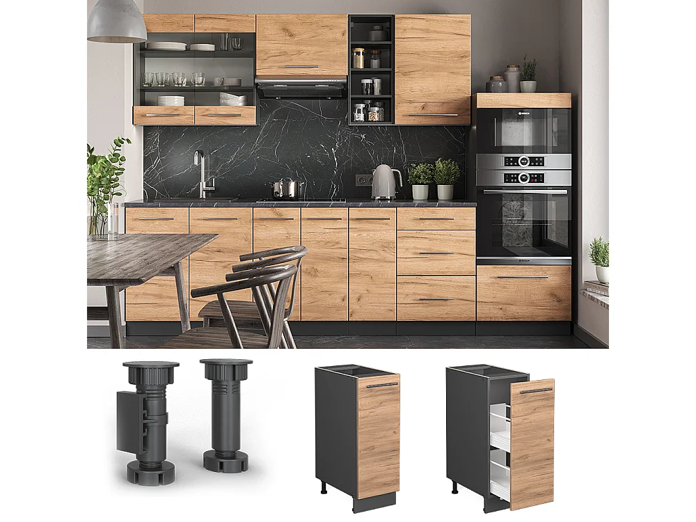 Meuble de cuisine chêne de force doré 30x60x82 fame-line