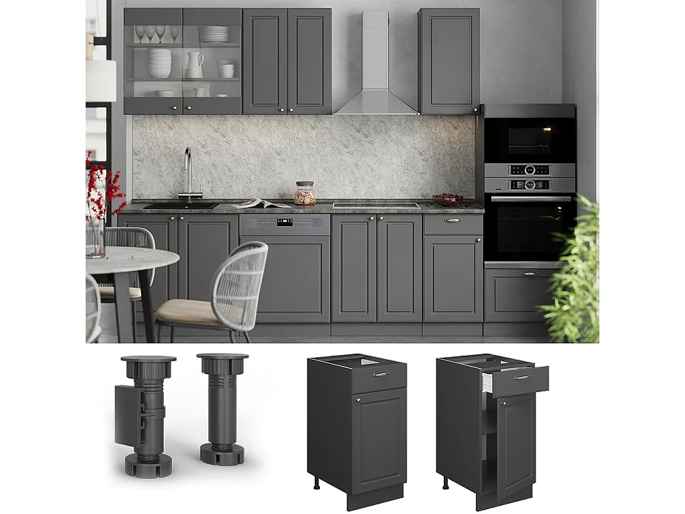 Mobiletto base per cucina Antracite-oro rustico 40x60x82 fame-line