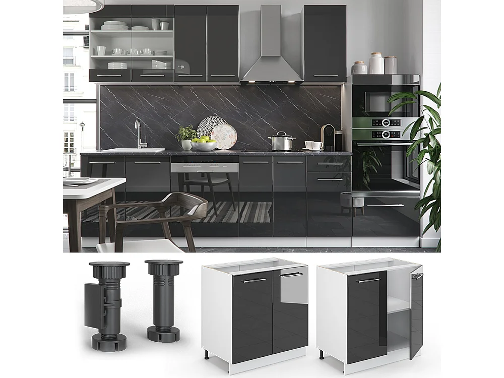 Mobiletto base cucina antracite lucido/bianco 80x60x82 fame-line