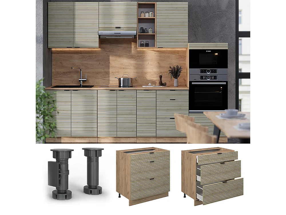 Meuble cuisine panneau en chêne 80x60x82 fame-line