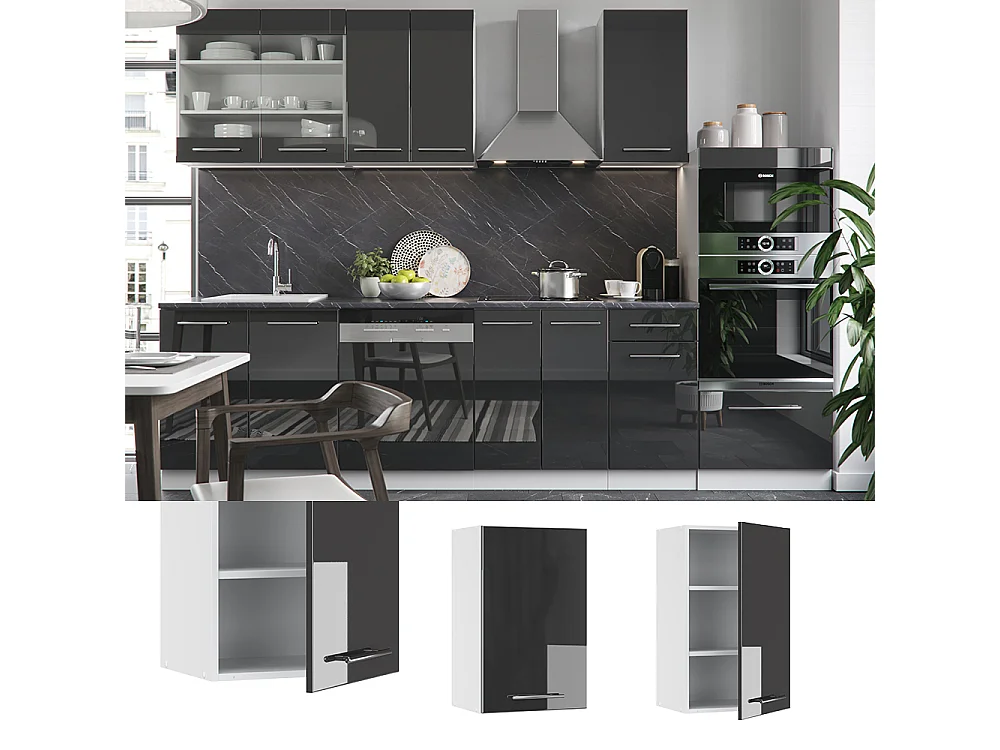 Elément haut de cuisine anthracite haute brillance 45x34.1x72 fame-line