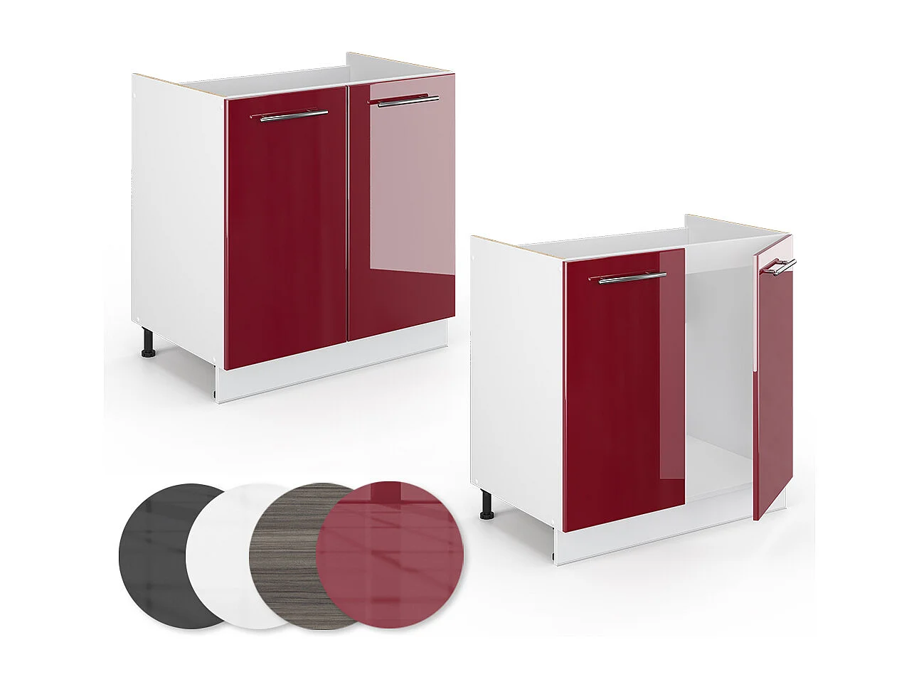 Armario bajo para fregadero rojo burdeos alto brillo 80x60x82 fame-line