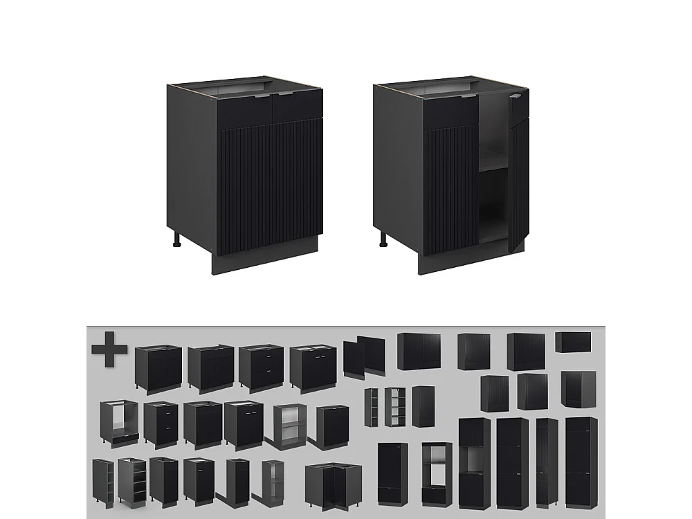 Mobiletto base cucina nero a righe 60x60x82 fame-line