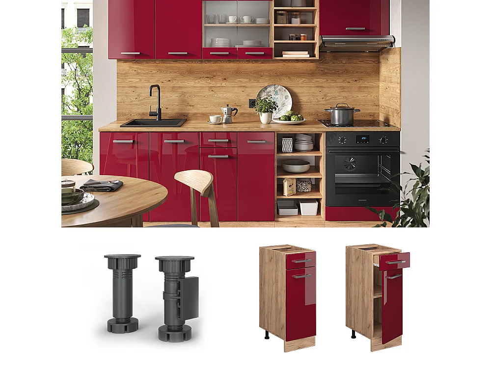 Mueble bajo de cocina rojo de alto brillo 30x60x81.6 r-line