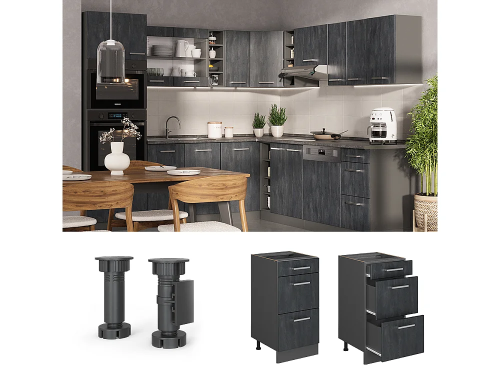 Mueble bajo de cocina hormigón negro 40x46x81.6 r-line