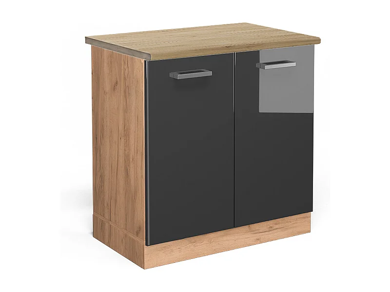 Meuble bas sous-évier anthracite haute brillance 80x60x81.6 r-line