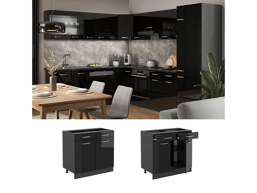 Mueble bajo de cocina negro brillo intenso 80x60x81.6 r-line