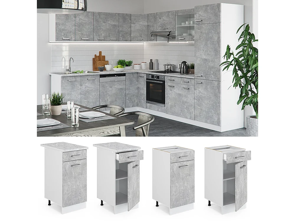 Mueble bajo de cocina hormigón 40x60x81.6 r-line