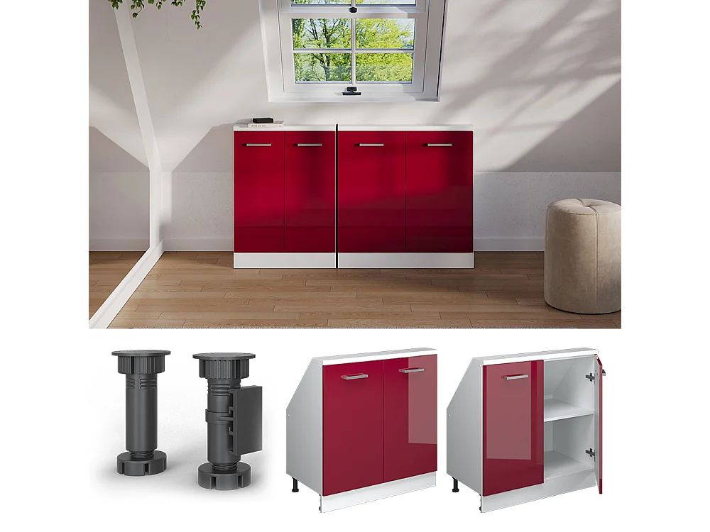 Meuble sous pente rouge brillant/blanc 80x46x81.6 r-line