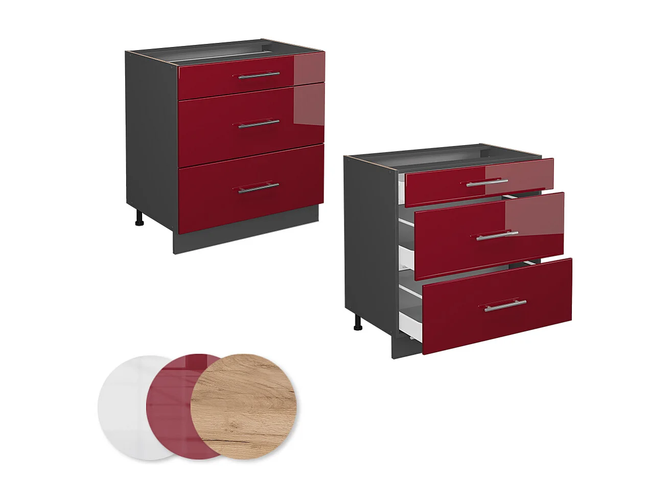 Meuble cuisine rouge bordeaux haute brillance 80x51.6x82 fame-line