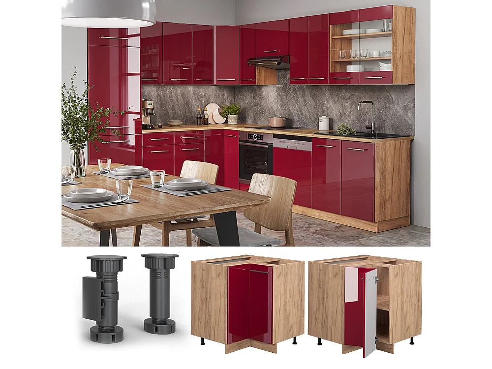 Armario de esquina rojo burdeos alto brillo 80.5x51.6x82 fame-line