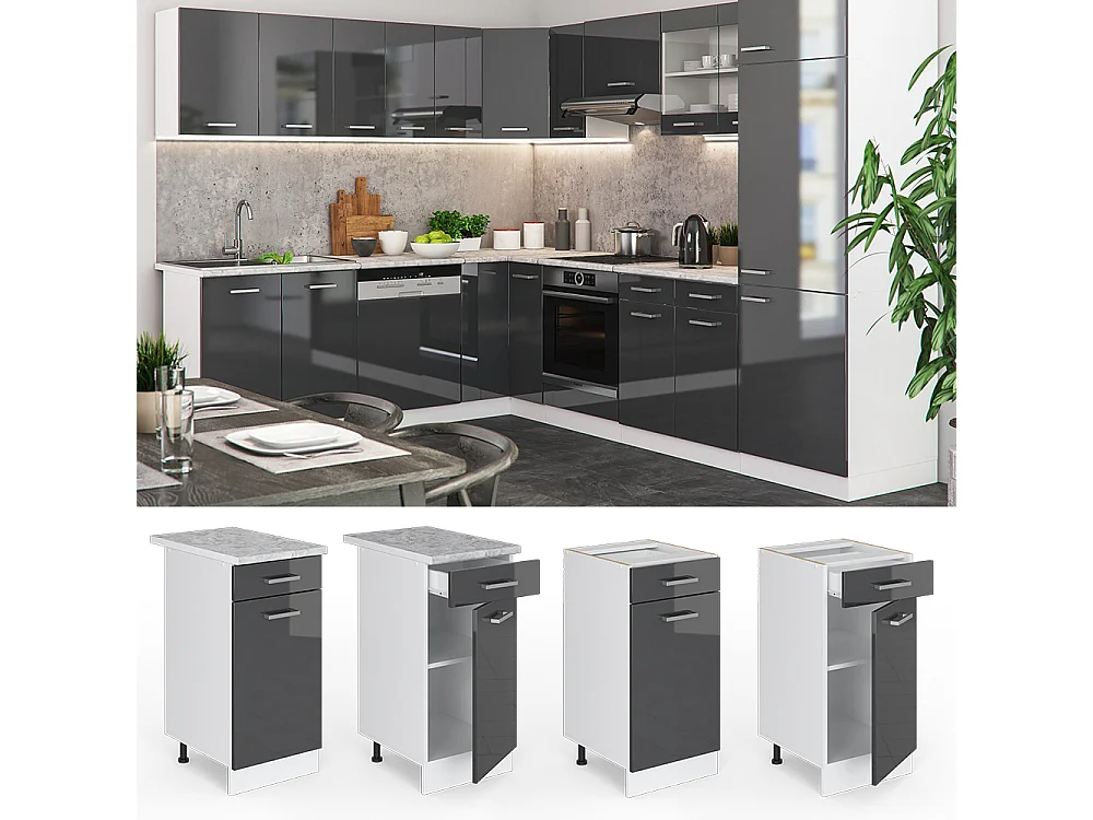 Mobiletto base per cucina antracite lucido 40x60x81.6 r-line