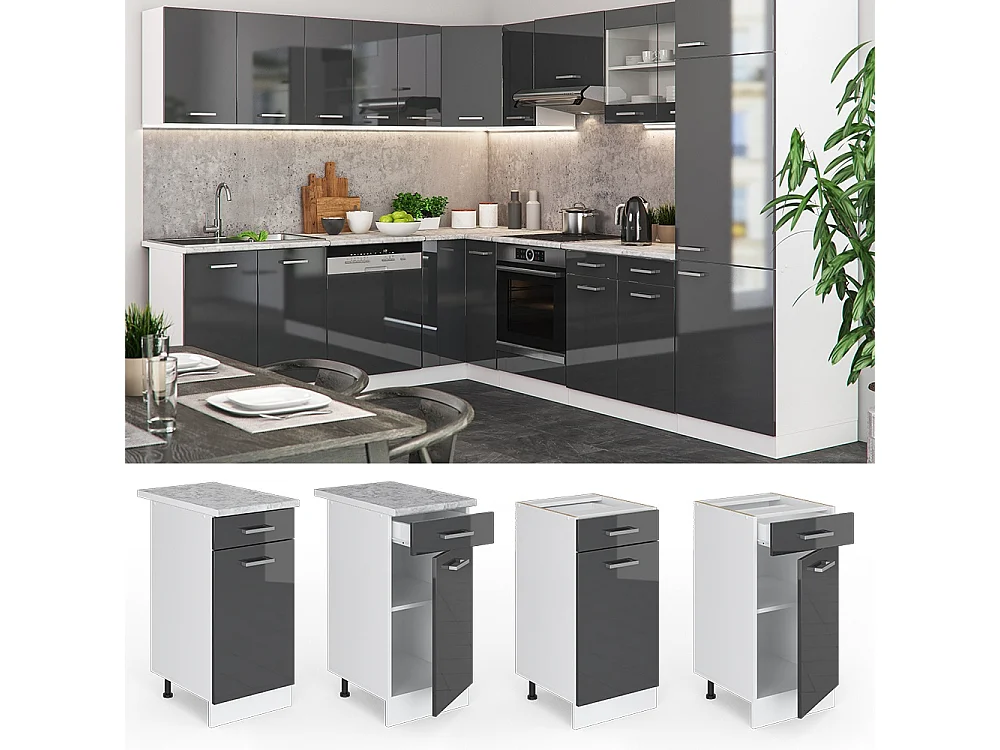 Mueble bajo de cocina antracita alto brillo 40x60x81.6 r-line
