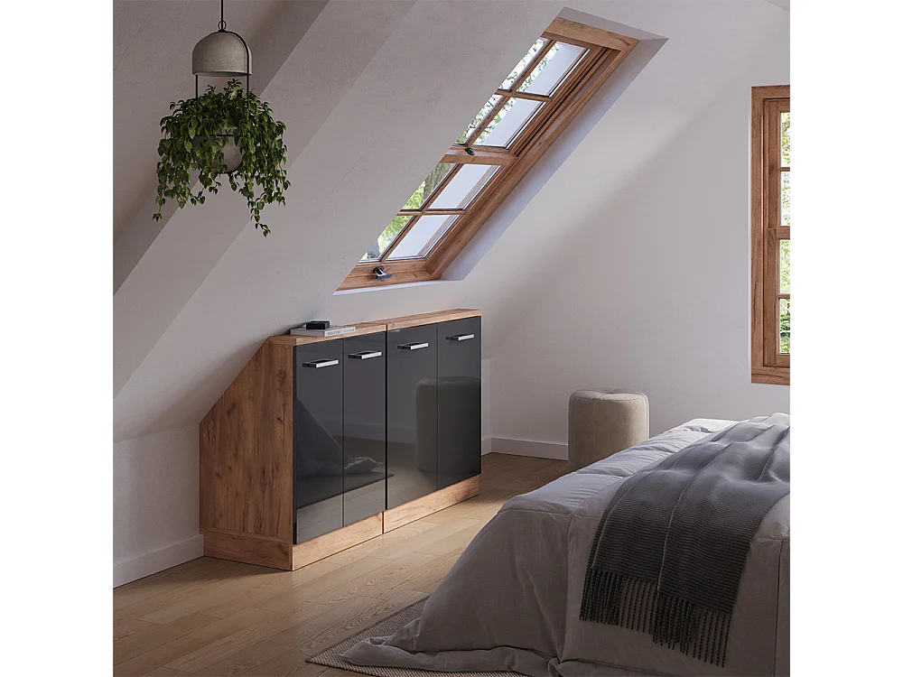 Mobile cucina sottotetto antracite lucido 140x46x81.6 r-line