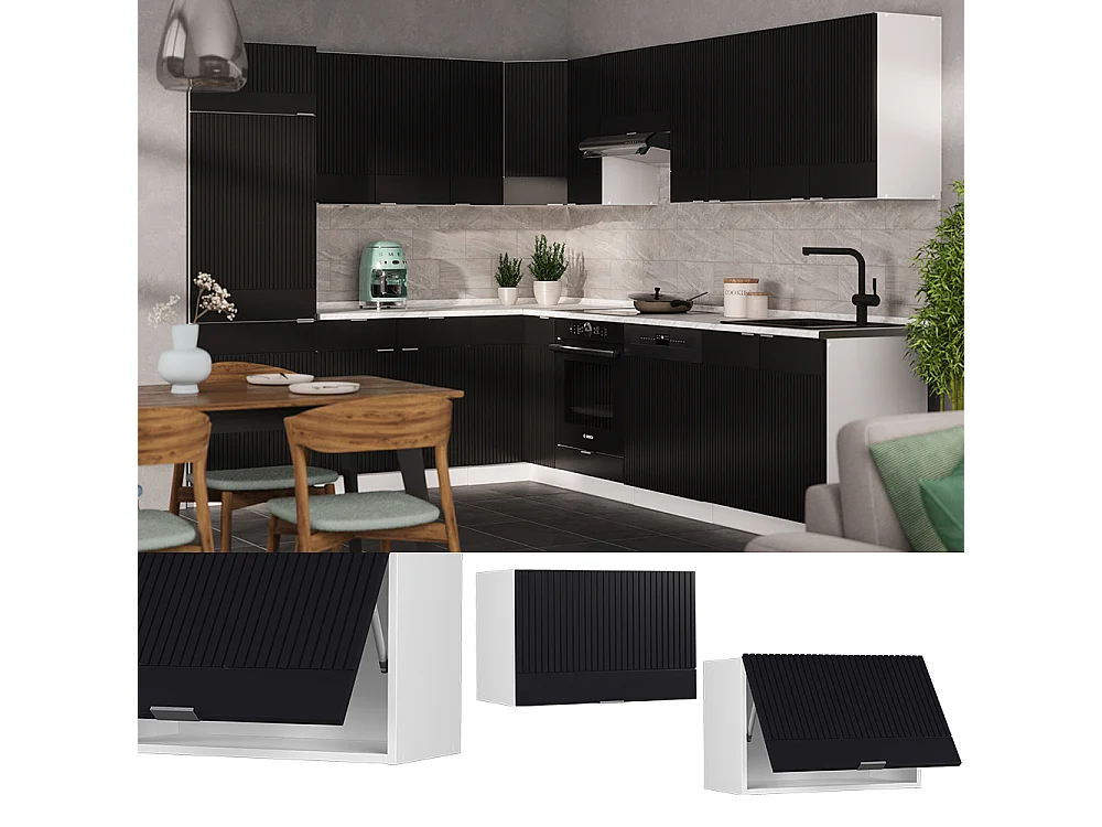 Elément haut de cuisine noir rayé 60x34.1x40 fame-line