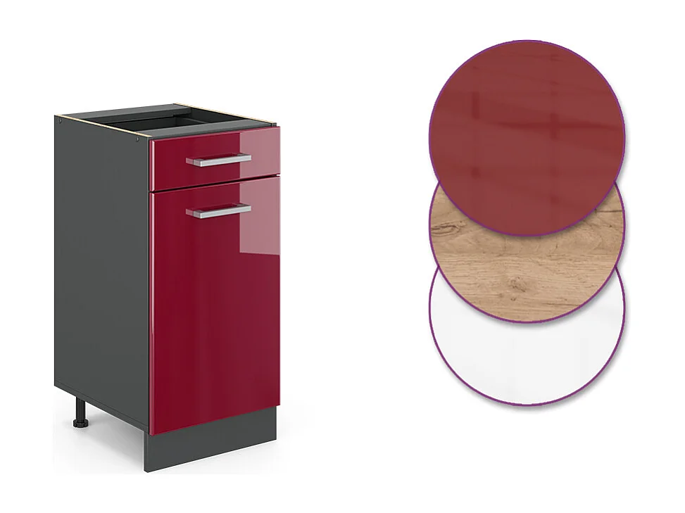 Mobiletto base per cucina rosso lucido 40x60x81.6 r-line