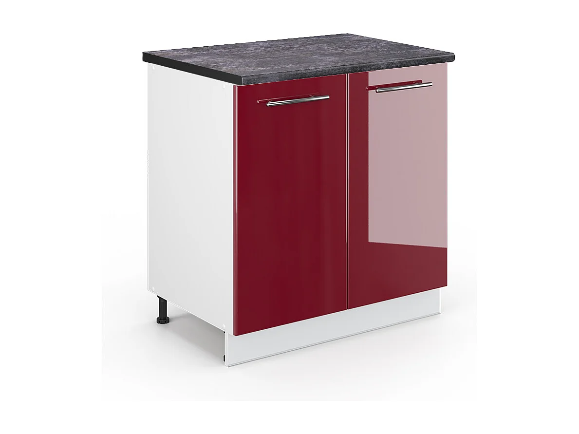 Meuble bas sous-évier rouge bordeaux haute brillance 80x60x82 fame-line