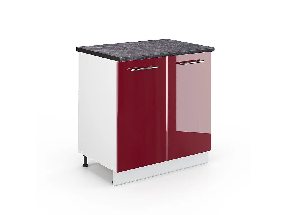 Meuble bas sous-évier rouge bordeaux haute brillance 80x60x82 fame-line
