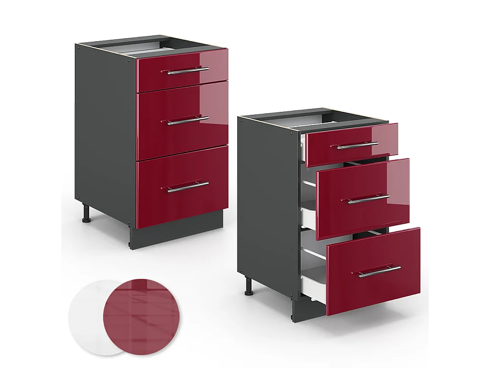 Meuble cuisine rouge bordeaux haute brillance 50x51.6x82 fame-line