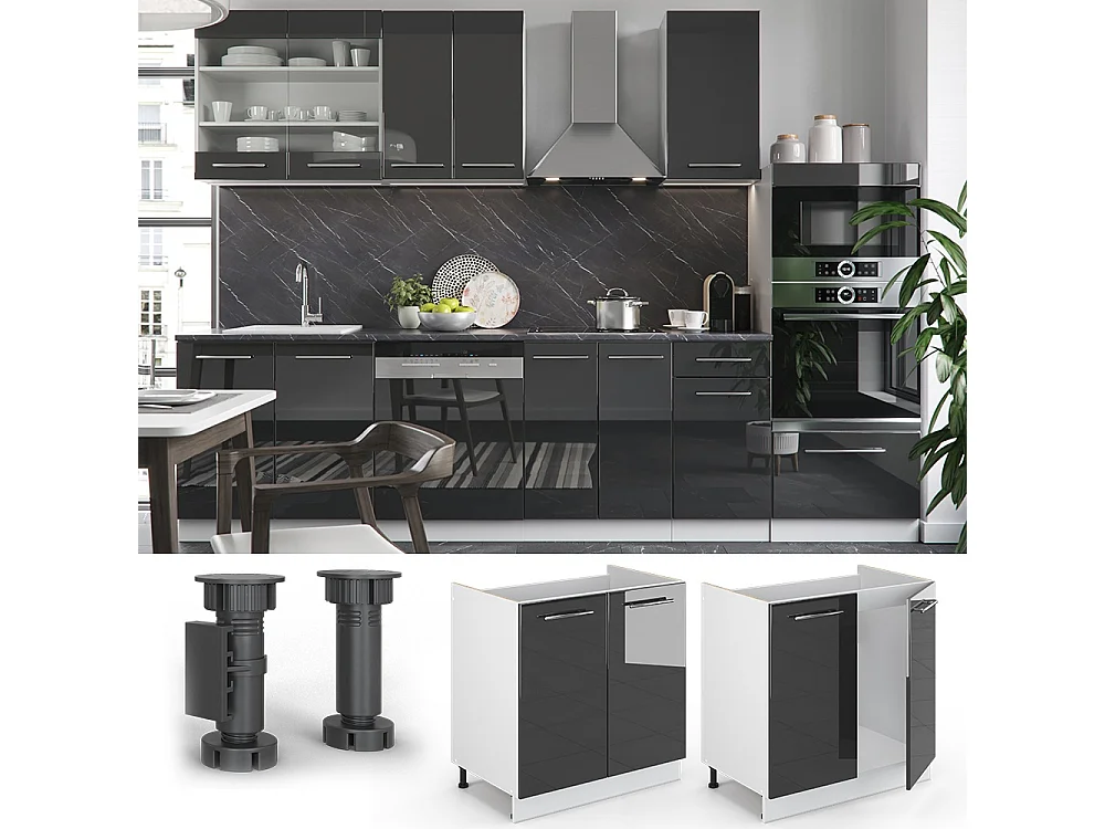 Meuble bas sous-évier anthracite haute brillance 80x60x82 fame-line