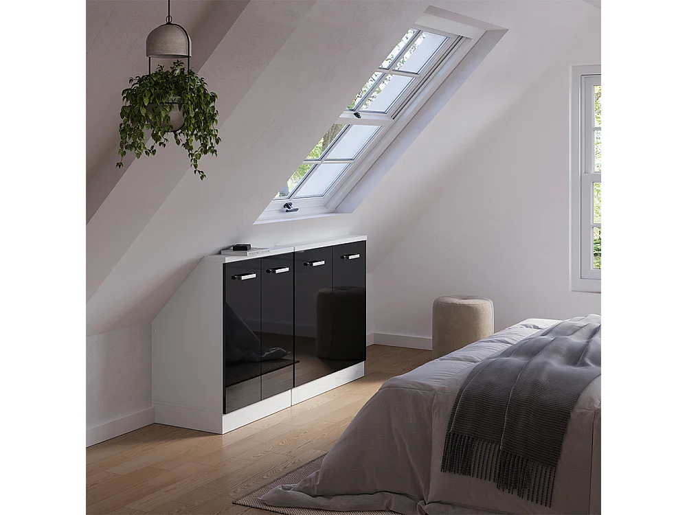 Meuble sous pente noir haute brillance 140x46x81.6 r-line