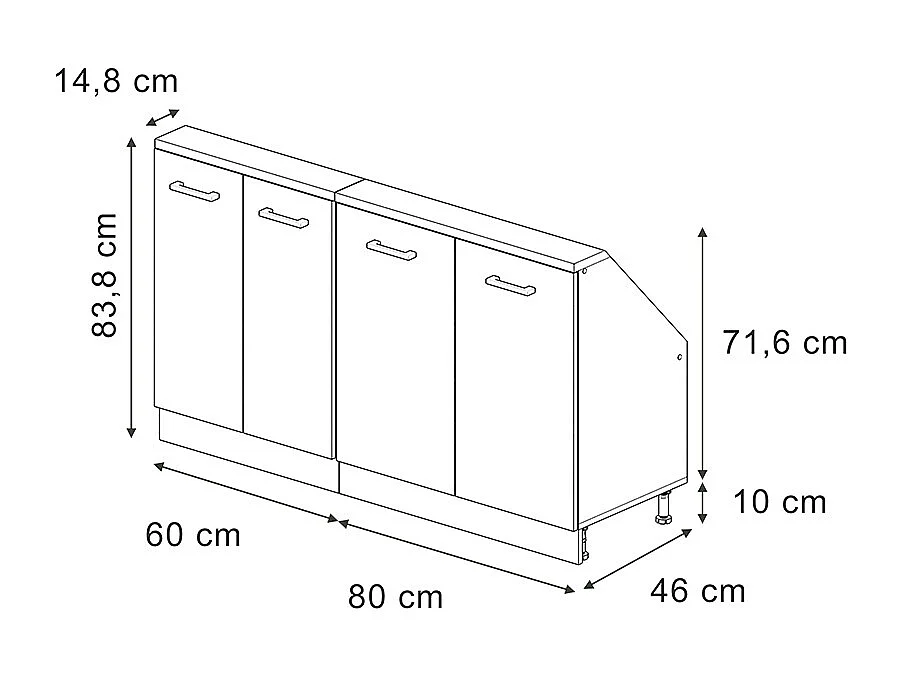 Køkkenskab til skrå væg sort højglans 140x46x81.6 r-line