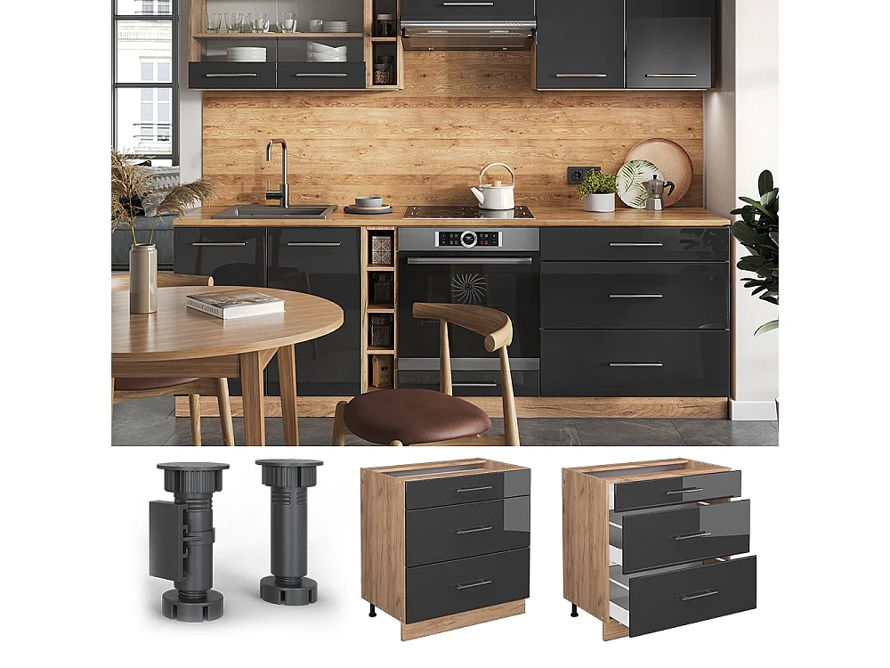 Küchenunterschrank anthrazit hochglanz 80x60x82 fame-line