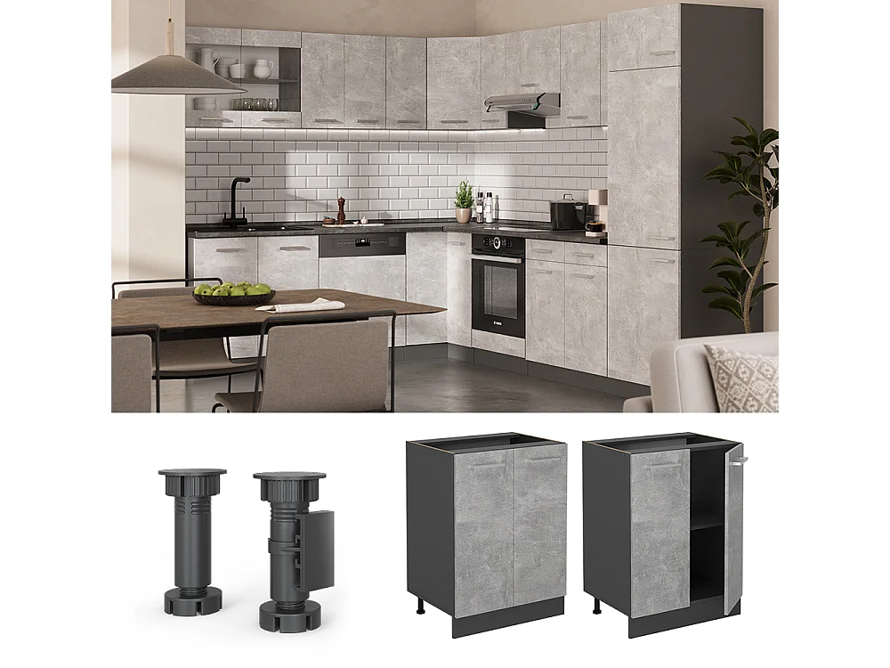 Mueble bajo de cocina hormigón 60x60x81.6 r-line