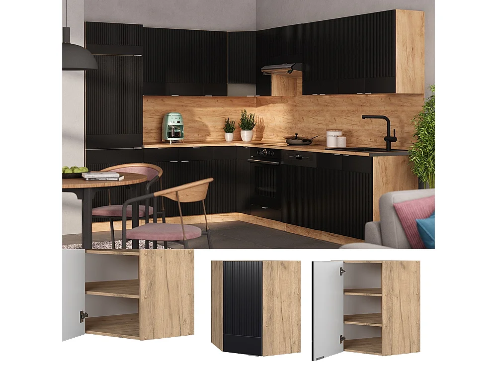 Hoek hangkast zwart gestreept 57x34.1x72 fame-line