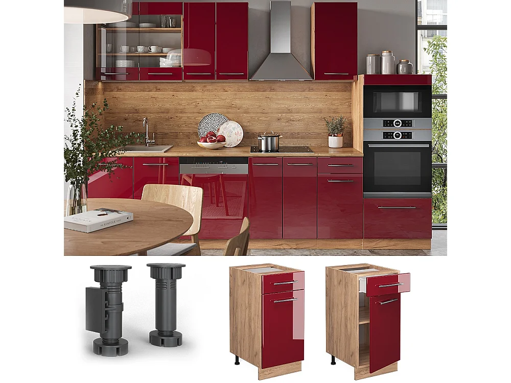 Meuble cuisine rouge bordeaux haute brillance 40x60x82 fame-line