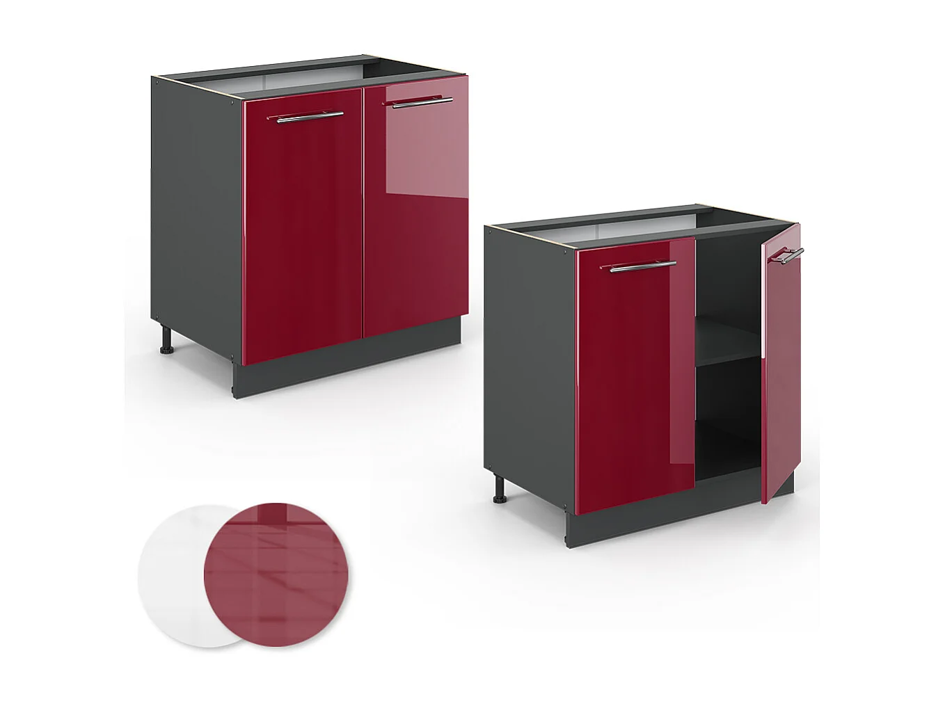 Meuble bas sous-évier rouge bordeaux haute brillance 80x51.6x82 fame-line