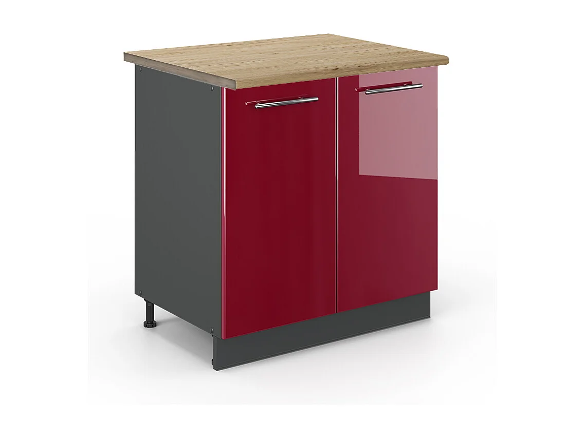 Meuble bas sous-évier rouge bordeaux haute brillance 80x60x82 fame-line