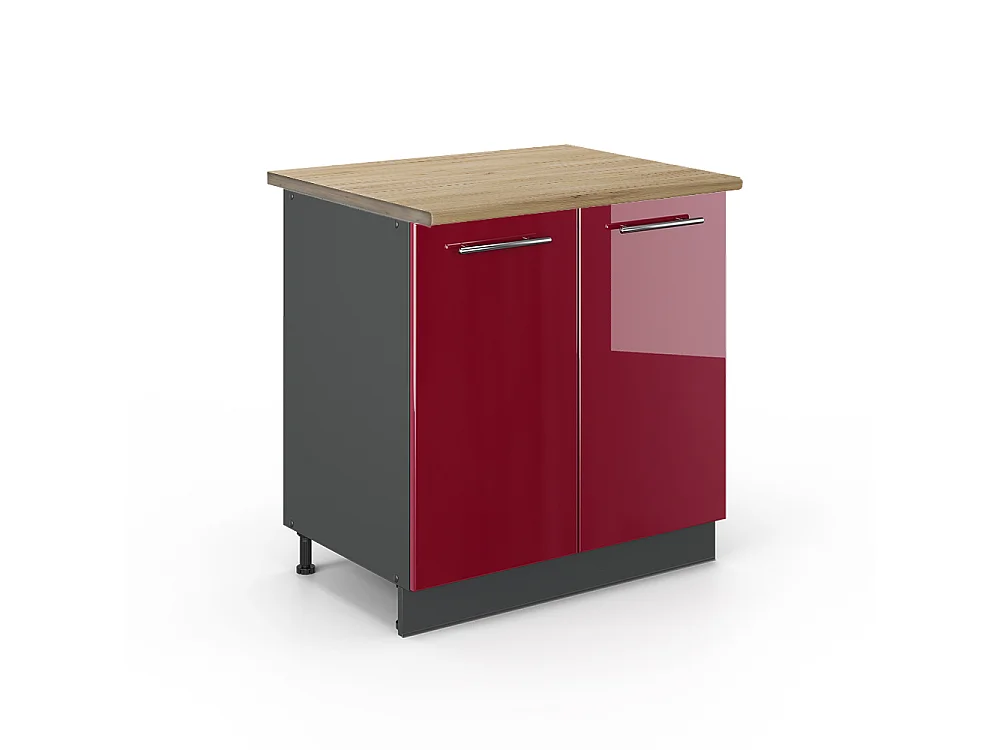 Meuble bas sous-évier rouge bordeaux haute brillance 80x60x82 fame-line
