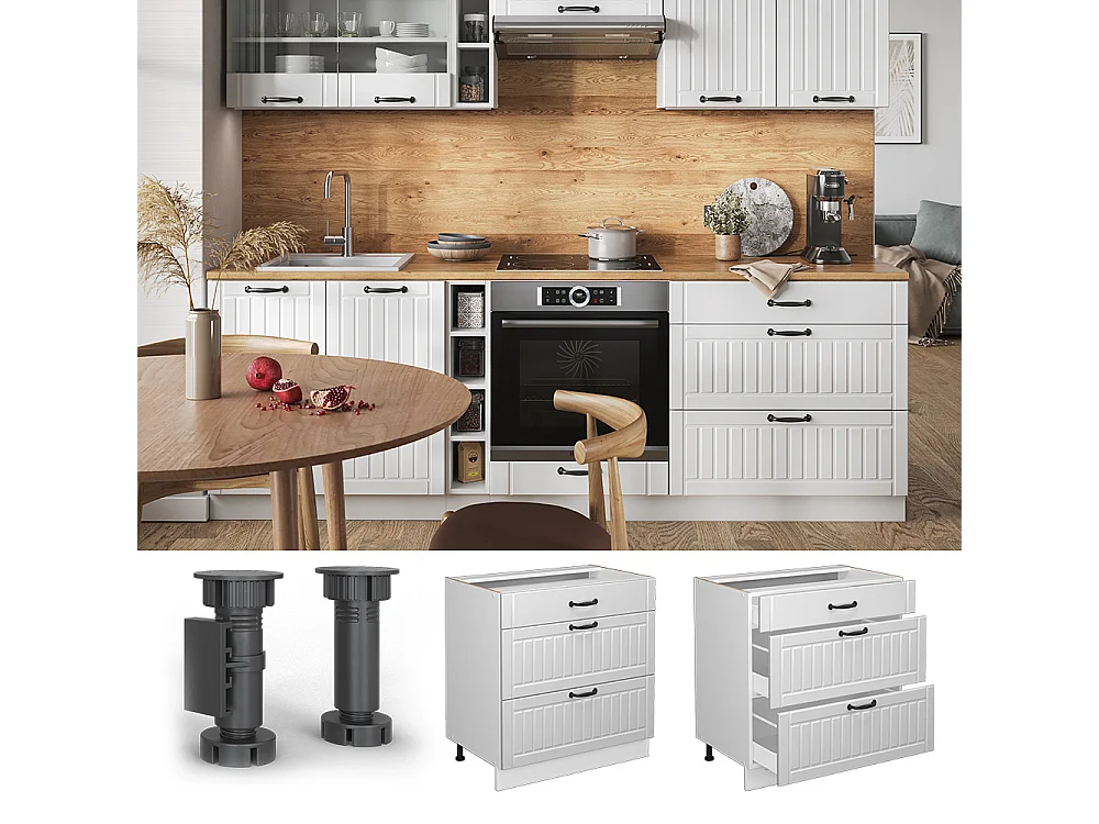 Mobiletto base per cucina Bianco rustico 80x60x82 fame-line