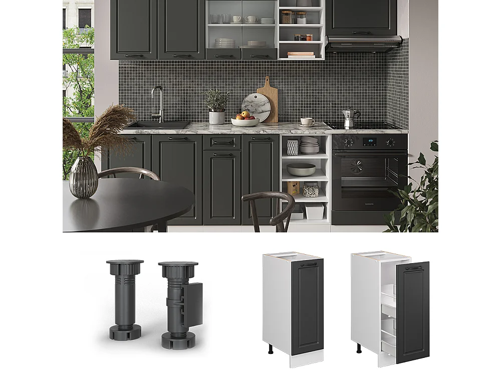 Meuble de cuisine anthracite campagne 30x60x81.6 r-line