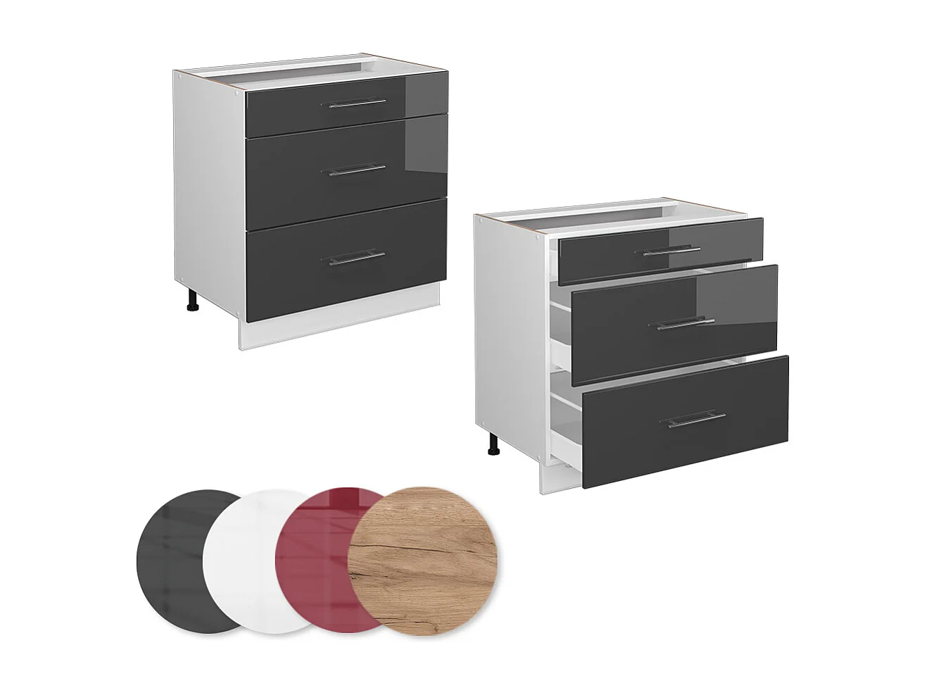 Mueble bajo de cocina antracita alto brillo 80x51.6x82 fame-line