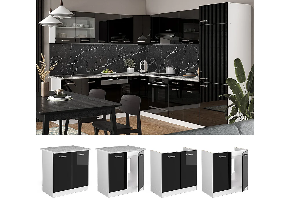 Armario bajo para fregadero negro brillo intenso 80x60x81.6 r-line