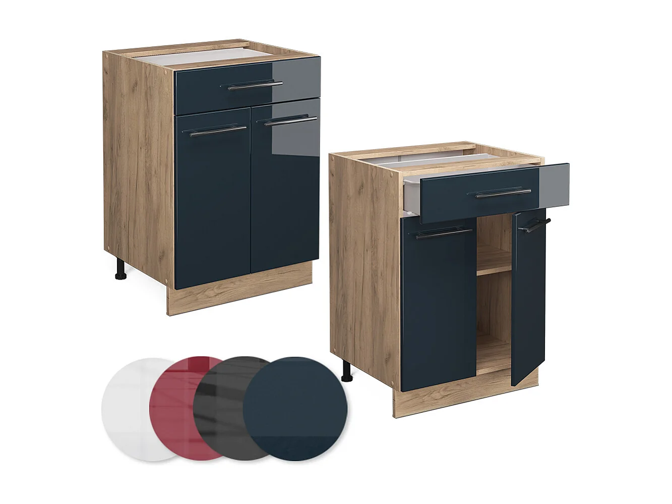 Meuble cuisine bleu foncé brillant 60x60x82 fame-line