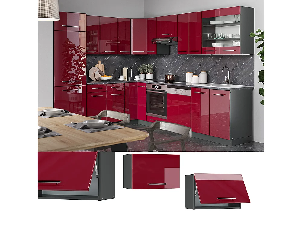 Elément haut de cuisine rouge bordeaux haute brillance 60x34.1x40 fame-line