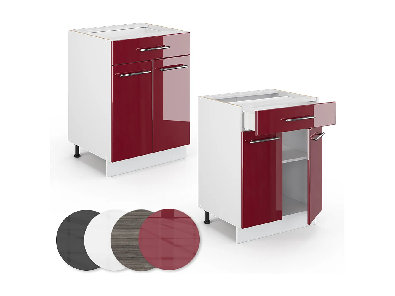 Meuble cuisine rouge bordeaux haute brillance 60x51.6x82 fame-line