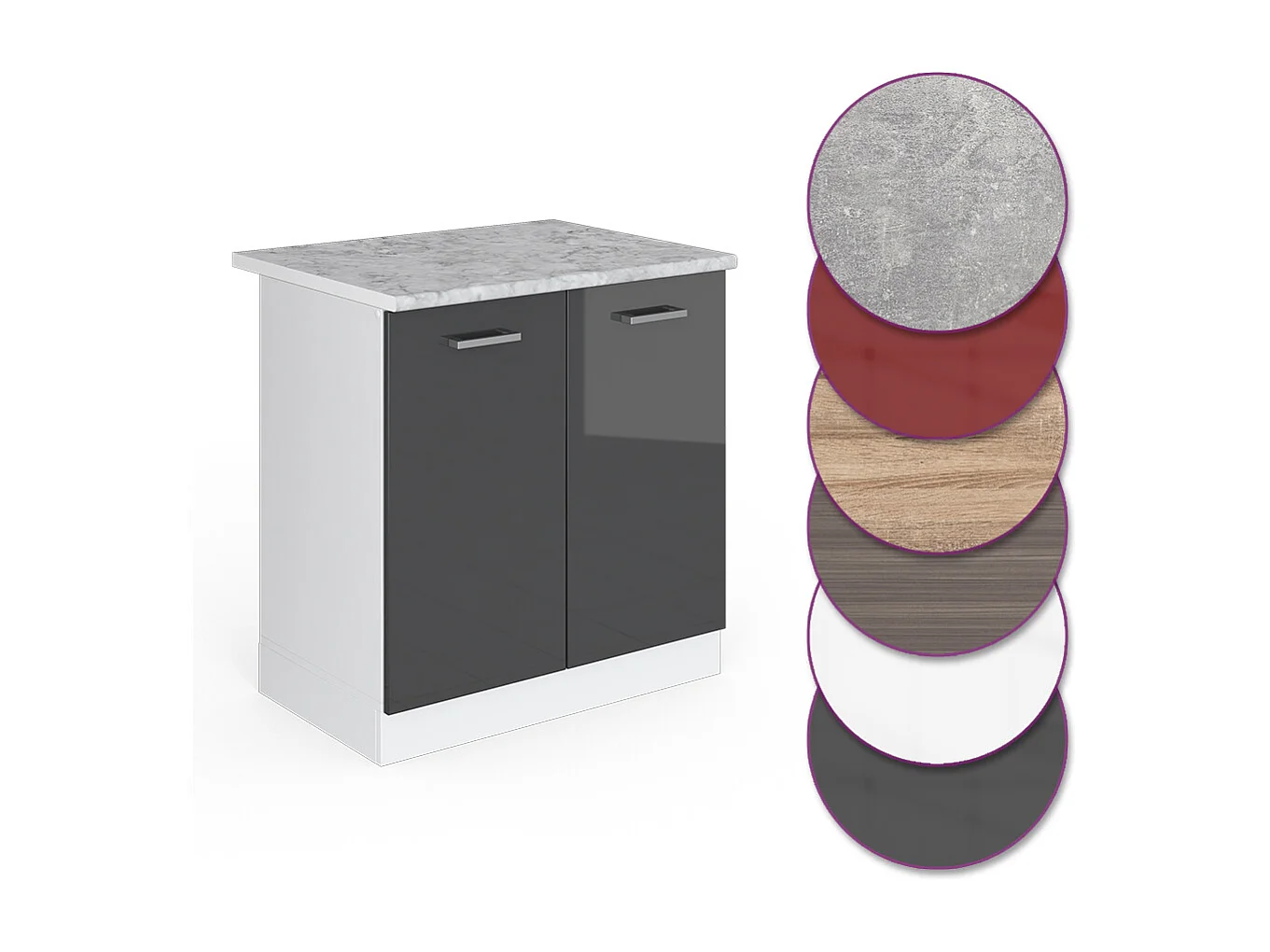 Meuble bas sous-évier anthracite haute brillance 80x60x81.6 r-line