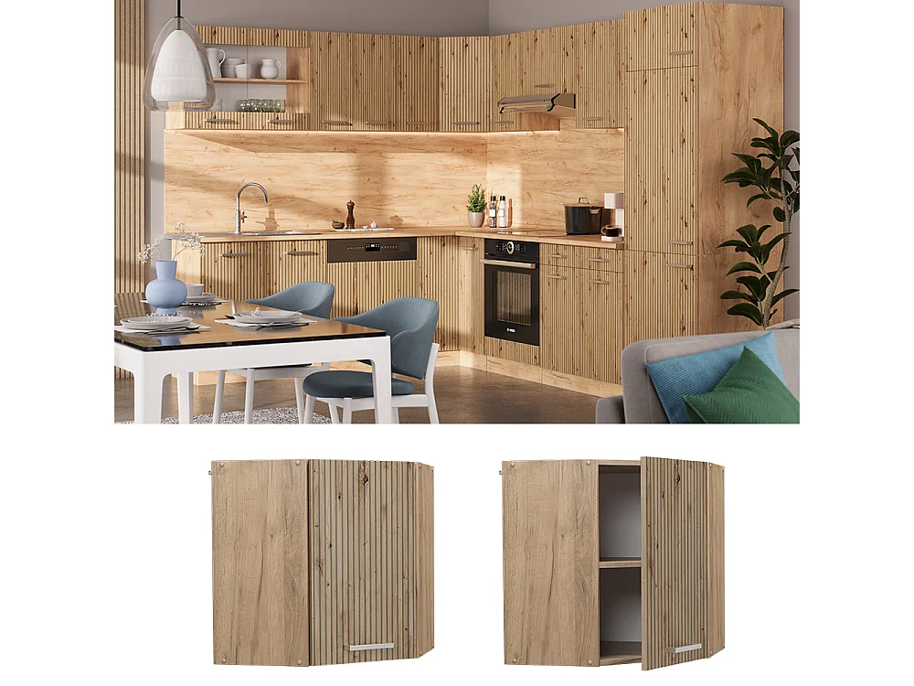 Armario colgante de esquina roble artesanal 57x34.1x60 r-line