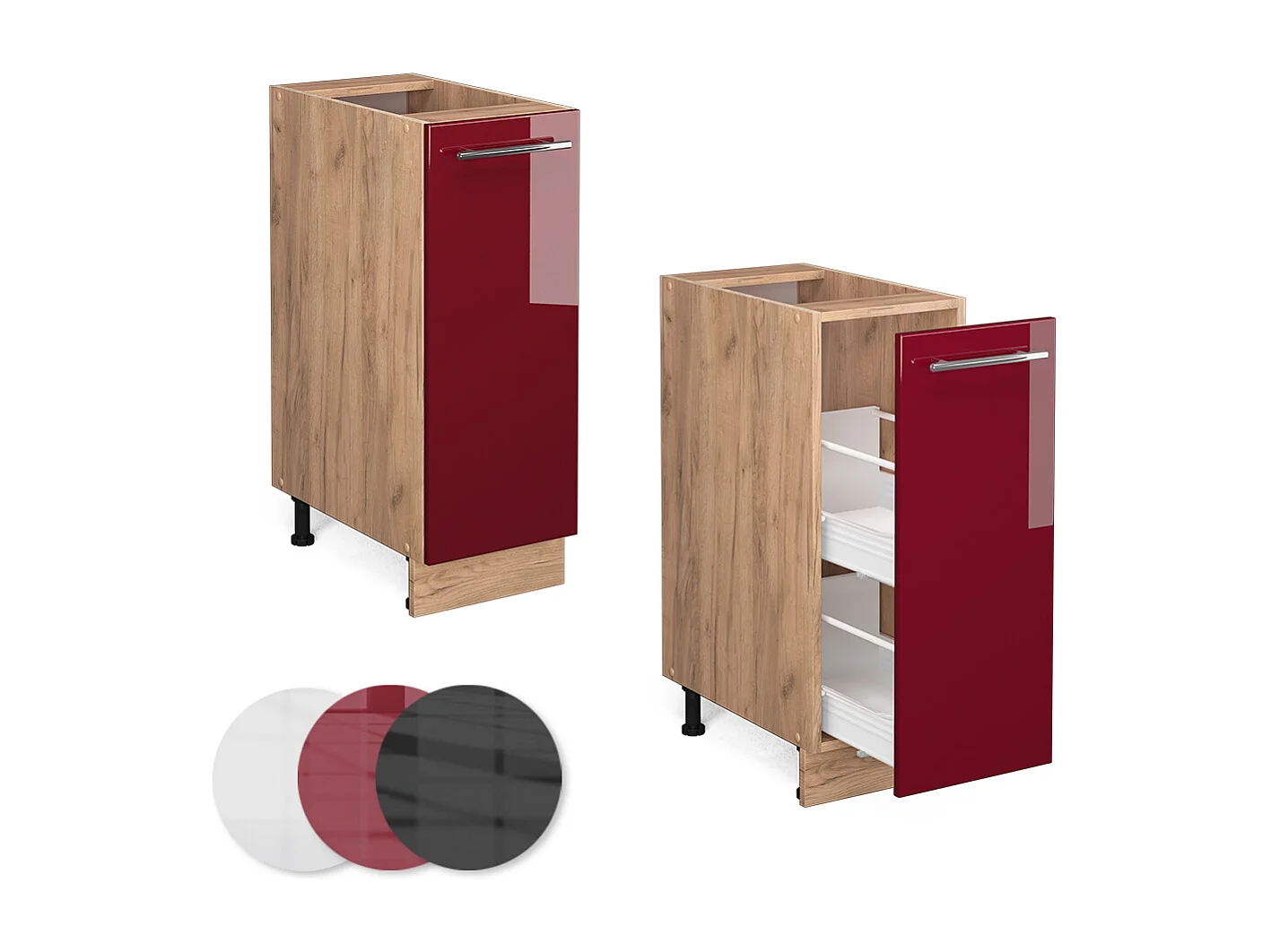 Meuble de cuisine rouge bordeaux haute brillance 30x51.6x82 fame-line