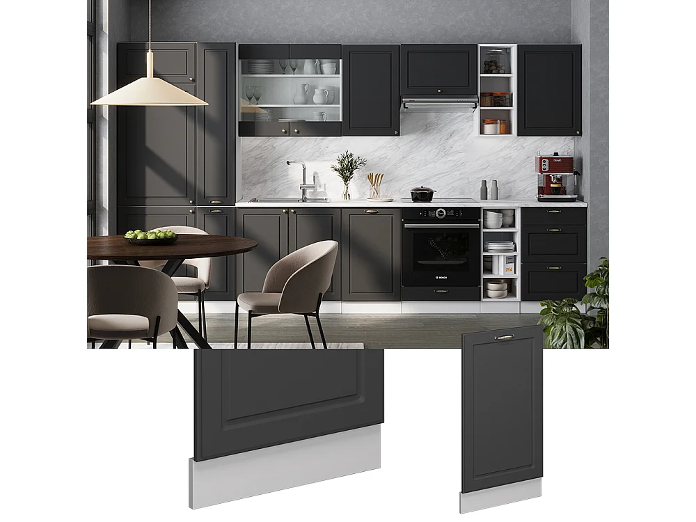 Panel frontal del lavavajillas antracita-oro landhaus 45x1.6x81.8 fame-line