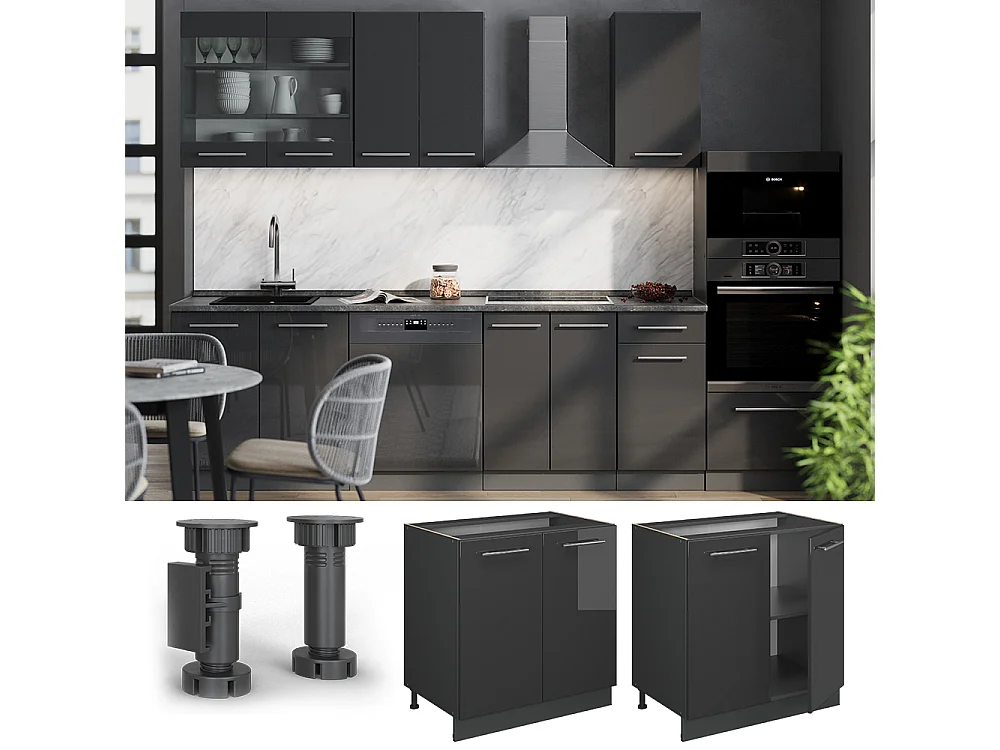 Armario bajo para fregadero antracita alto brillo 80x51.6x82 fame-line