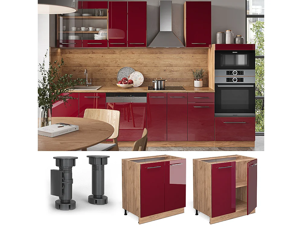 Küchenunterschrank bordeaux hochglanz 80x60x82 fame-line