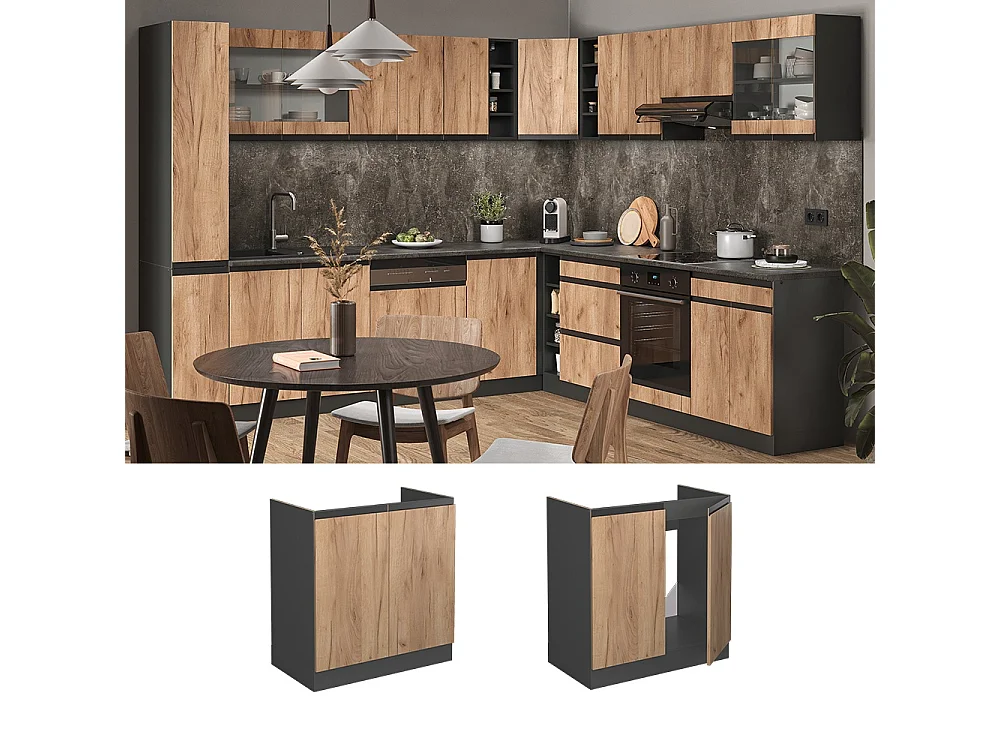 Meuble bas sous-évier chêne de force doré 80x60x81.6 r-line