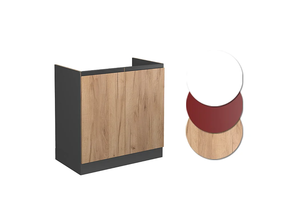 Meuble bas sous-évier chêne de force doré 80x60x81.6 r-line